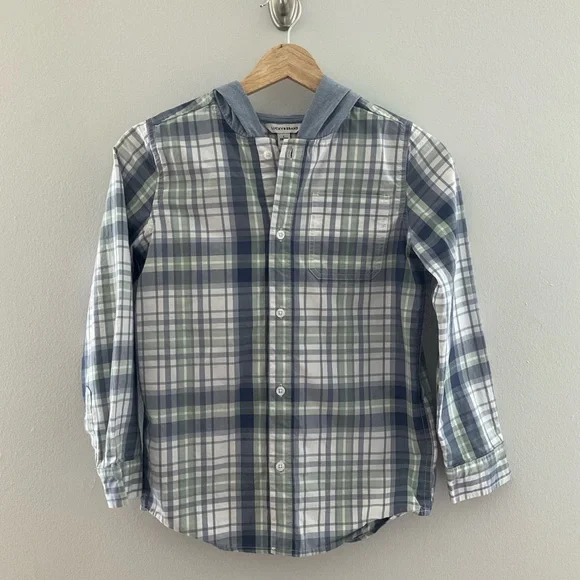 Lucky Brand Large (10-12) Plaid Hooded Shirt — Gray, Navy & Olive - Picture 3 of 8